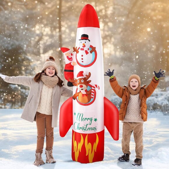 ⚡8FT Christmas Inflatable Rocket LED Light Santa & Snowman Outdoor Decorations - Picture 6 of 8
